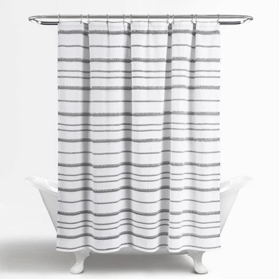 Striped Clip Jacquard Shower Curtain - Lush Décor 3 Striped Clip Jacquard Shower Curtain - Lush Décor