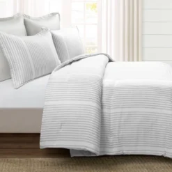 Drew Stripe Farmhouse Silver-Infused Antimicrobial Comforter Set - Lush Décor