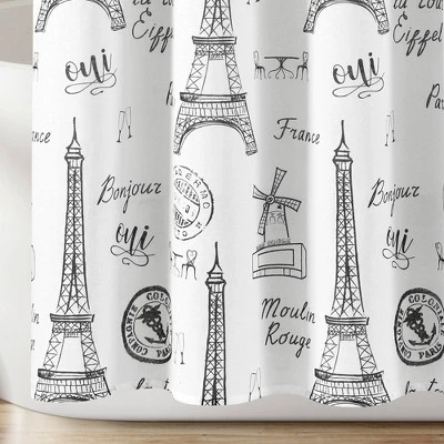 72"x72" Single Kids' Paris Bonjour Shower Curtain Black/White - Lush Décor 5 72"x72" Single Kids' Paris Bonjour Shower Curtain Black/White - Lush Décor - Image 3