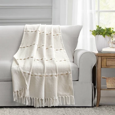 50"x60" Herringbone Striped Yarn Dyed Cotton Woven Throw Blanket With Tassels - Lush Décor 3 50"x60" Herringbone Striped Yarn Dyed Cotton Woven Throw Blanket With Tassels - Lush Décor