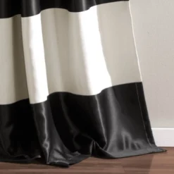 2pk 52"x84" Light Filtering Montego Striped Curtain Panels Off White/Black - Lush Décor -Lush Décor GUEST 12d5a784 c648 4913 8c7c 322a4707fb8b