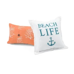 Coastal Reef Feather Reversible Quilt Set Blue/Coral - Lush Décor -Lush Décor GUEST 17c03992 e217 433e 95fc a6b601cb4675