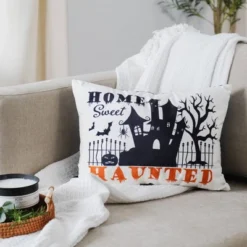 13"x18" Sweet Haunted Home LED Halloween Lumbar Throw Pillow White - Lush Décor -Lush Décor GUEST 18927bd9 038a 4340 a0e9 e008040d8556