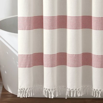 Tucker Stripe Yarn Dyed Cotton Knotted Tassel Shower Curtain - Lush Décor 5 Tucker Stripe Yarn Dyed Cotton Knotted Tassel Shower Curtain - Lush Décor - Image 3