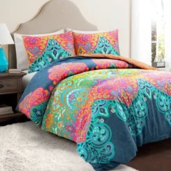 3pc Boho Chic Cotton Duvet Cover Set Turquoise/Navy - Lush Décor -Lush Décor GUEST 1d9a876e 5c92 4d42 ad38 1beed4e0ca62