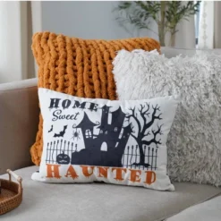 13"x18" Sweet Haunted Home LED Halloween Lumbar Throw Pillow White - Lush Décor -Lush Décor GUEST 24cb9193 74bc 4434 aca5 f91cc5cfc787