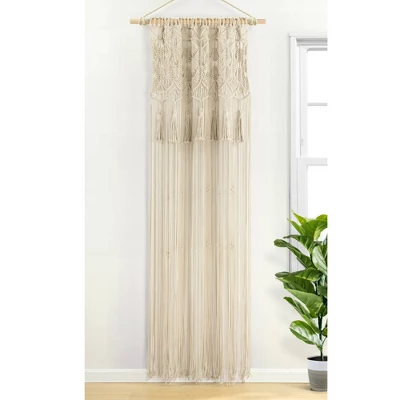 1pc 40"x84" Light Filtering Boho Macrame Tassel Curtain Panel Tan - Lush Décor 8 1pc 40"x84" Light Filtering Boho Macrame Tassel Curtain Panel Tan - Lush Décor - Image 6
