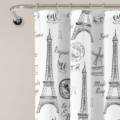 72"x72" Single Kids' Paris Bonjour Shower Curtain Black/White - Lush Décor 3 72"x72" Single Kids' Paris Bonjour Shower Curtain Black/White - Lush Décor