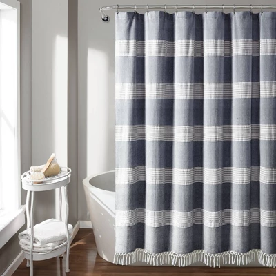 Tucker Stripe Yarn Dyed Cotton Knotted Tassel Shower Curtain - Lush Décor 8 Tucker Stripe Yarn Dyed Cotton Knotted Tassel Shower Curtain - Lush Décor - Image 6