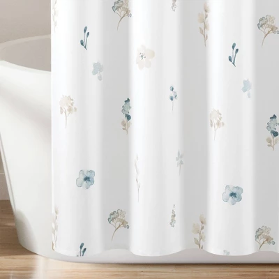 72"x72" Livia Flora Silver-Infused Antimicrobial Shower Curtain Neutral/Blue - Lush Décor 4 72"x72" Livia Flora Silver-Infused Antimicrobial Shower Curtain Neutral/Blue - Lush Décor - Image 2