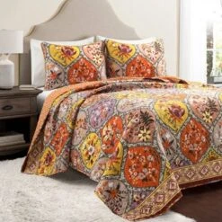 Lush Décor 3pc Bohemian Flower Reversible Oversized Cotton Quilt Set Orange/Lilac 17 Lush Décor 3pc Bohemian Flower Reversible Oversized Cotton Quilt Set Orange/Lilac -Lush Décor GUEST 315db16c 7b5a 4742 a499 1911b9e0546d