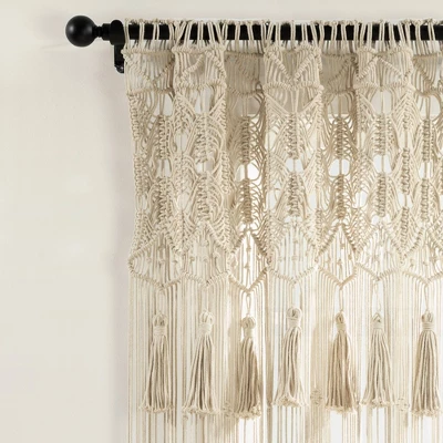 1pc 40"x84" Light Filtering Boho Macrame Tassel Curtain Panel Tan - Lush Décor 3 1pc 40"x84" Light Filtering Boho Macrame Tassel Curtain Panel Tan - Lush Décor