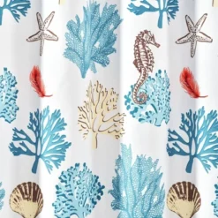 Single Reef Feather Shower Curtain Blue/Coral - Lush Décor -Lush Décor GUEST 36182830 c983 45b4 820d a74d7bc13c83
