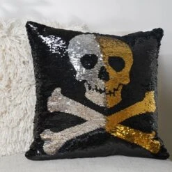 18"x18" Skull And Crossbones Halloween Square Throw Pillow Gold/Silver/Black - Lush Décor 7 18"x18" Skull And Crossbones Halloween Square Throw Pillow Gold/Silver/Black - Lush Décor -Lush Décor GUEST 36d8385b 721f 4249 a7dd 0f4094092b27