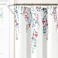 72"x72" Mirabelle Watercolor Floral Shower Curtain Blue/Coral - Lush Décor