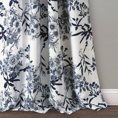 2pk 52"x95" Light Filtering Botanical Garden Curtain Panels Navy - Lush Décor 4 2pk 52"x95" Light Filtering Botanical Garden Curtain Panels Navy - Lush Décor - Image 2