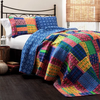 Misha 3 Piece Fuchsia/Navy Quilt Set - Lush Décor 6 Misha 3 Piece Fuchsia/Navy Quilt Set - Lush Décor - Image 4