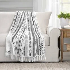 50"x60" Hygge Striped Cotton Slub Tassel Fringe Throw Blanket - Lush Décor