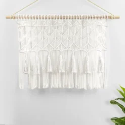 40"x30" Boho Macrame Tassel Cotton Window Valance White - Lush Décor