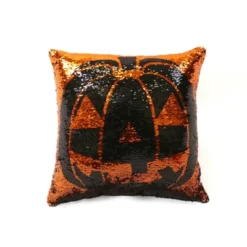 Lush Décor 17 18"x18" Sparkle Pumpkin Halloween Square Throw Pillow Black/Orange - Lush Décor