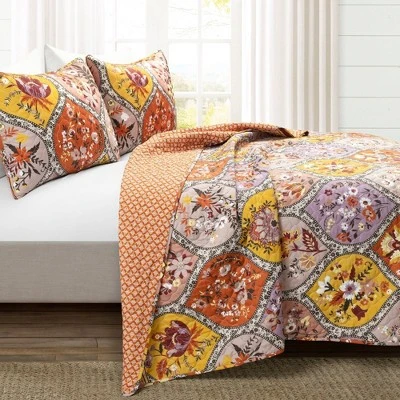 Lush Décor 3pc Bohemian Flower Reversible Oversized Cotton Quilt Set Orange/Lilac 3 Lush Décor 3pc Bohemian Flower Reversible Oversized Cotton Quilt Set Orange/Lilac