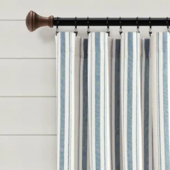 Set Of 2 (84"x42") Farmhouse Striped Yarn Dyed Eco-Friendly Recycled Cotton Window Curtain Panels - Lush Décor