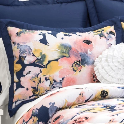 Full/Queen 7pc Floral Watercolor Comforter Set Blue - Lush Décor 3 Full/Queen 7pc Floral Watercolor Comforter Set Blue - Lush Décor