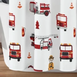72"x72" Kids' Make A Wish Fire Truck Shower Curtain Single White/Red - Lush Décor -Lush Décor GUEST 6d8645b6 b0a4 4658 a217 934fb1070528
