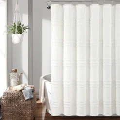 72"x72" Boho Kendra Tufted Yarn Dyed Eco Friendly Recycled Cotton Shower Curtain - Lush Décor -Lush Décor GUEST 73288c58 6df7 44a0 aff9 fd9d37ee4df0