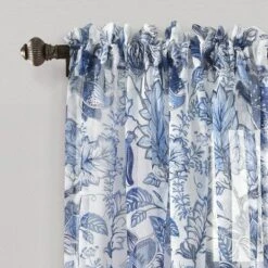 2pk 52"x84" Sheer Cynthia Jacobean Curtain Panels Blue - Lush Décor