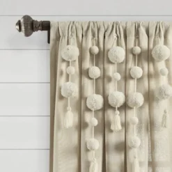 Boho Pom Pom Tassel Linen Window Curtain Panel - Lush Décor