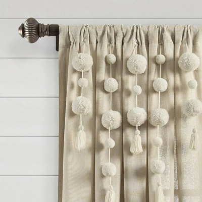 Boho Pom Pom Tassel Linen Window Curtain Panel - Lush Décor 3 Boho Pom Pom Tassel Linen Window Curtain Panel - Lush Décor