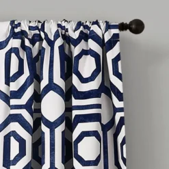2pk 52"x84" Light Filtering Octagon Blocks Curtain Panels Navy - Lush Décor