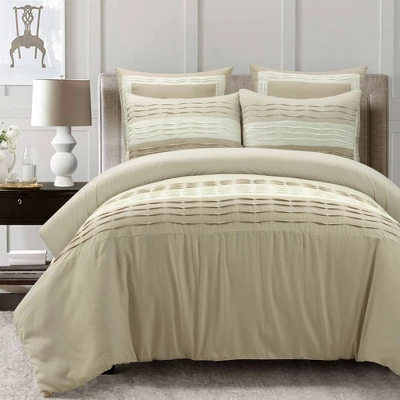 Lush Décor 5pc Mia Pleated Color Block Comforter Bedding Set Light Beige 10 Lush Décor 5pc Mia Pleated Color Block Comforter Bedding Set Light Beige - Image 8