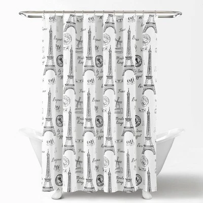 72"x72" Single Kids' Paris Bonjour Shower Curtain Black/White - Lush Décor 6 72"x72" Single Kids' Paris Bonjour Shower Curtain Black/White - Lush Décor - Image 4