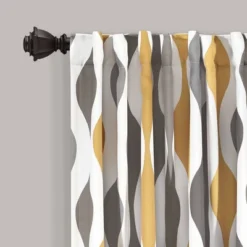 2pk 52"x108" Light Filtering Mid-Century Geo Curtain Panels Gold/Gray - Lush Décor