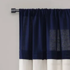 Farmhouse Faux Linen Colorblock Pleated Window Curtain Panel - Lush Décor