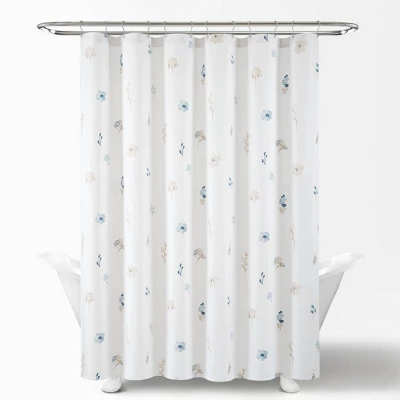 72"x72" Livia Flora Silver-Infused Antimicrobial Shower Curtain Neutral/Blue - Lush Décor 6 72"x72" Livia Flora Silver-Infused Antimicrobial Shower Curtain Neutral/Blue - Lush Décor - Image 4