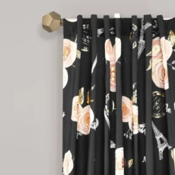 Set Of 2 84"x52" Vintage Paris Rose Butterfly Script Light Filtering Window Curtain Panels - Lush Décor