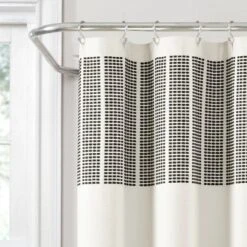 Stitched Woven Striped Yarn Dyed Cotton Shower Curtain Ivory/Black - Lush Décor