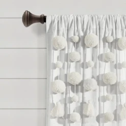 84"x52" Pom-Pom Tassel Linen Light Filtering Window Curtain Panel - Lush Décor