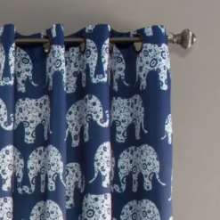 2pk 52"x84" Light Filtering Elephant Parade Curtain Panels Navy - Lush Décor