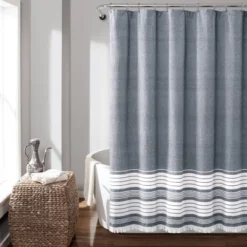 Nantucket Yarn Dyed Cotton Tassel Fringe Shower Curtain - Lush Décor -Lush Décor GUEST aca955e2 885d 4d35 8d85 7490af054422