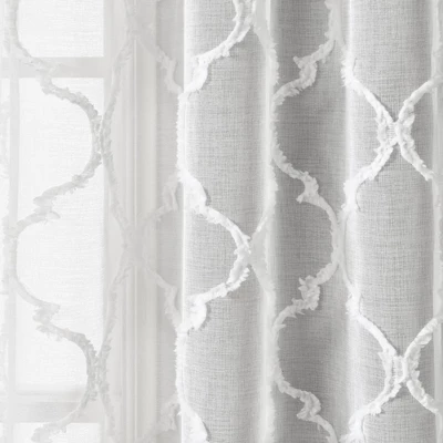 2pk 38"x95" Sheer Avon Trellis Curtain Panels White - Lush Décor 4 2pk 38"x95" Sheer Avon Trellis Curtain Panels White - Lush Décor - Image 2