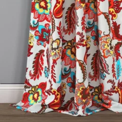 Set Of 2 (95"x38") Zara Jacobean Back Tab Rod Pocket Light Filtering Window Curtain Panels White/Red - Lush Décor -Lush Décor GUEST b353a76c f835 4c20 9ee2 3540cc8e6a5e