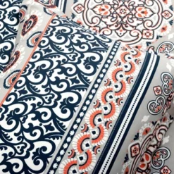 3pc Nesco Stripe Cotton Duvet Cover Set Navy/Coral/Gray - Lush Décor -Lush Décor GUEST be67fa1b bfac 4bf9 824f 3ba4ae4406b6