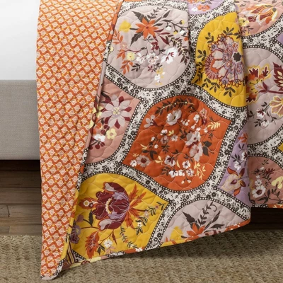 Lush Décor 3pc Bohemian Flower Reversible Oversized Cotton Quilt Set Orange/Lilac 6 Lush Décor 3pc Bohemian Flower Reversible Oversized Cotton Quilt Set Orange/Lilac - Image 4