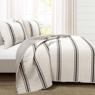 Farmhouse Striped Reversible Quilt Bedding Set - Lush Décor 3 Farmhouse Striped Reversible Quilt Bedding Set - Lush Décor