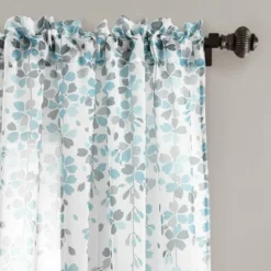 2pk 38"x84" Sheer Weeping Flower Curtain Panels Blue/Gray - Lush Décor