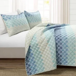 3pc Medallion Ombre Quilt & Sham Set - Lush Décor